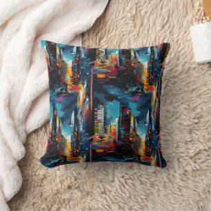 Cojín Decorativo Paisaje urbano abstracto de ciudad cyberpunk (3)