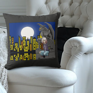 Cojín Decorativo Paisaje urbano de fantasía urbana con gárgola