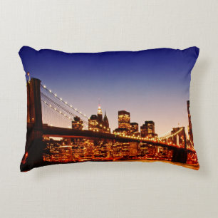 Cojín Decorativo Paisaje urbano de Nueva York con el puente sobre