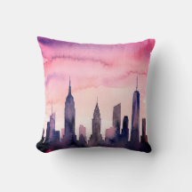 Paisaje urbano en acuarela Índigo Pastel Rosa Skyl