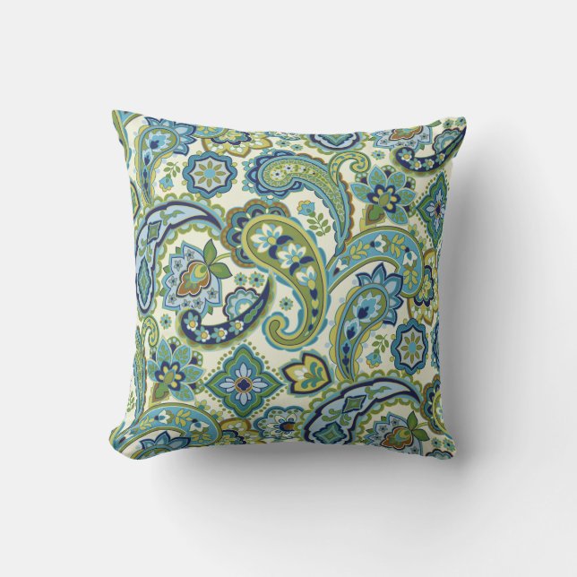 Cojín Decorativo Paisley azul y verde (Anverso)