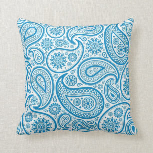 Cojín Decorativo Paisley floral azul y blanca