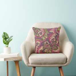 Cojín Decorativo Paisley floral Boho Hippie Rosa/Verde/Morado 16X16