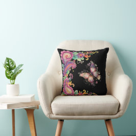 Cojín Decorativo Paisley floral y mariposa