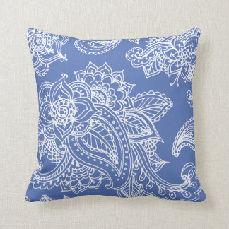 Cojín Decorativo Paisley Henna, bohemiana ilustrada con azul