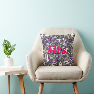 Cojín Decorativo Paisley pastoral morado y novias verdes