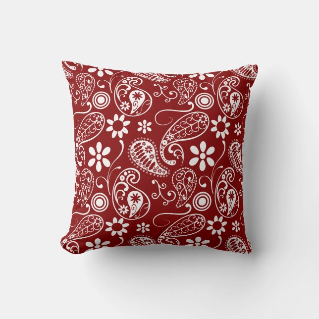 Cojín Decorativo Paisley roja oscura; floral (Anverso)