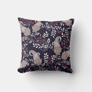 Cojín Decorativo Paisley tradicional india, patrón sin fisuras.