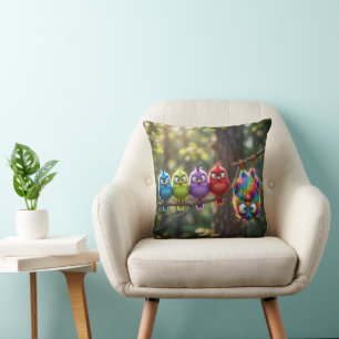 Cojín Decorativo Pajaritos Esponjosos Coloridos