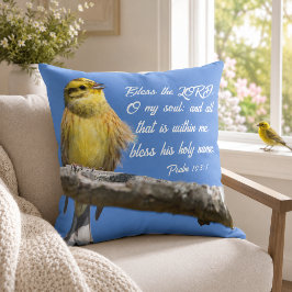 Cojín Decorativo Pájaro Amarillo Bendice al Señor Oh mi Alma Escrit