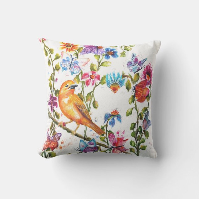 Cojín Decorativo Pájaro amarillo de la acuarela (Anverso)