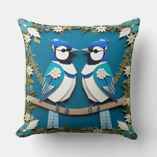 Cojín Decorativo 🌿 Pájaro Arrendajo Azul Decoración para el Hogar 