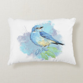Cojín Decorativo Pájaro Azul Acuarela Arte Azul Hermoso Jardín