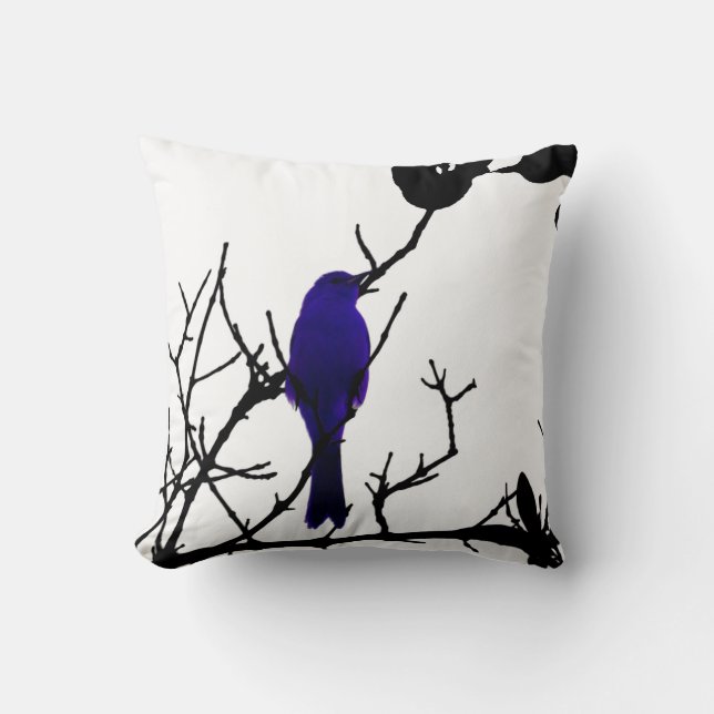 Cojín Decorativo Pájaro azul en árbol negro (Anverso)