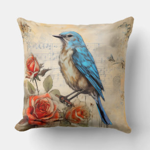 Cojín Decorativo Pájaro azul y Rosas 1