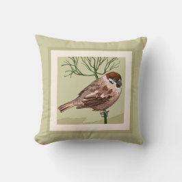 Cojín Decorativo Pájaro bonito (Wren de Carolina) sobre Taupe