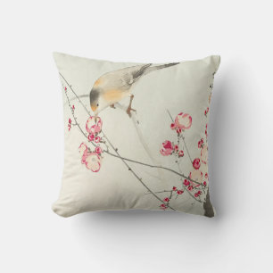 Cojín Decorativo Pájaro cantor en rama florecida de Ohara Koson 