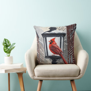 Cojín Decorativo Pájaro Cardenal Posado En Una Farola Cubierta De N
