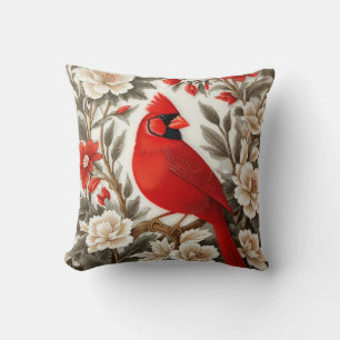 Cojín Decorativo Pájaro Cardinal del Norte Floral Hermoso