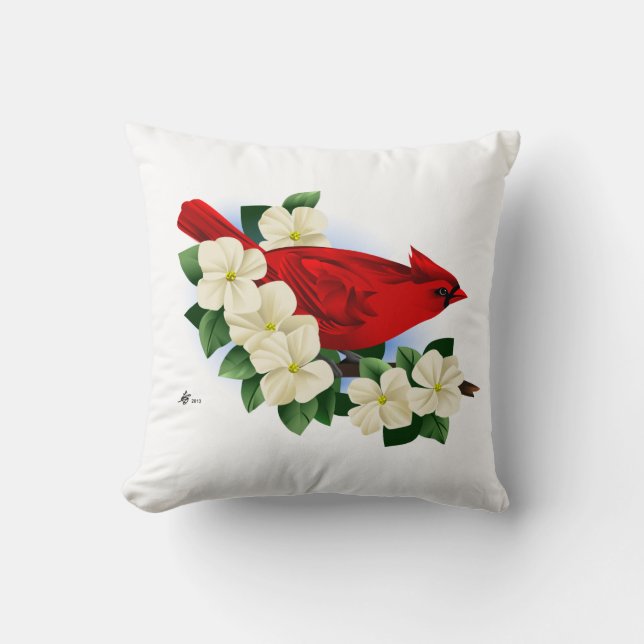 Cojín Decorativo Pájaro cardinal rojo (Anverso)