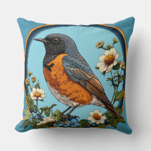 Cojín Decorativo Pájaro Colorido con Marco Floral