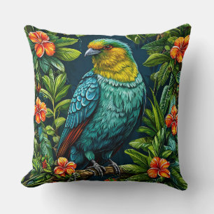 Cojín Decorativo Pájaro Colorido con Marco Floral