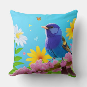 Cojín Decorativo Pájaro Colorido en Rama Florecida
