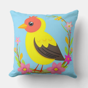 Cojín Decorativo Pájaro Colorido Rodeado de Corona de Flores