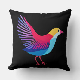 Cojín Decorativo Pájaro colorido sobre fondo negro