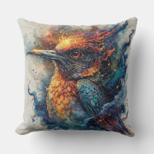 Cojín Decorativo Pájaro Con Colores Ígneos y Contraste Intenso