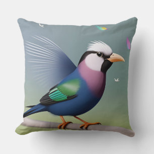 Cojín Decorativo Pájaro de color encaramado en un post de madera