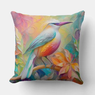 Cojín Decorativo Pájaro de Fantasía de Pechuga Roja con Billar Rosa