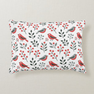 Cojín Decorativo Pájaro de Navidad de baya roja moderna