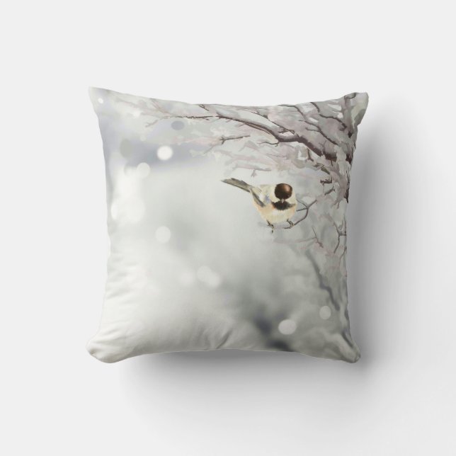 Cojín Decorativo Pájaro de pollo con hielo de invierno (Anverso)