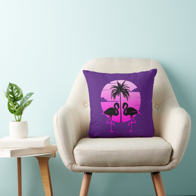 Cojín Decorativo Pájaro de Silhouette rosa Flamingos (Silla)