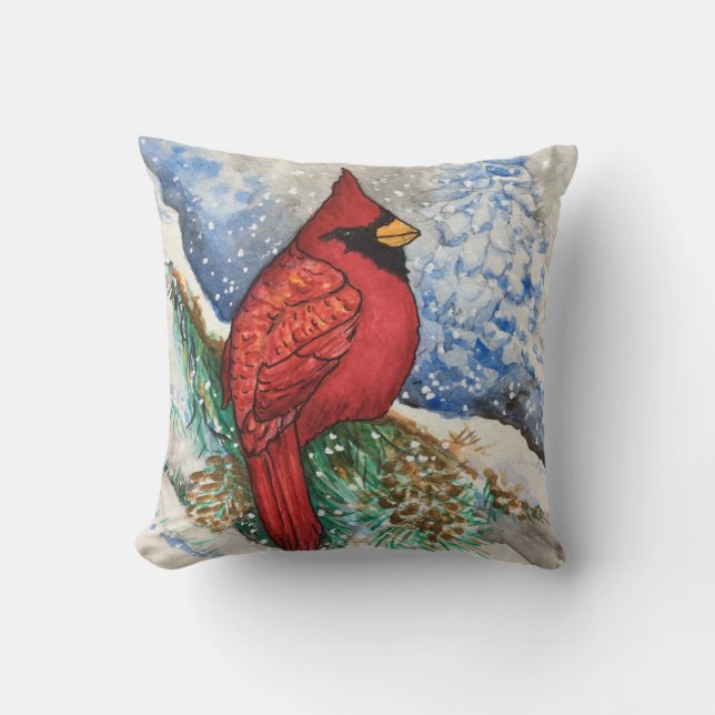 Cojín Decorativo Pájaro del cardenal rojo de Woodland (Anverso)