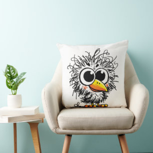 Cojín Decorativo Pájaro Desgreñado: Arte Lindo y Divertido