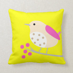 Cojín Decorativo Pájaro en la rama y los flores - amarillo