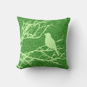 Cojín Decorativo Pájaro en una rama, verde jade claro