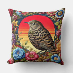 Cojín Decorativo Pájaro entre flores coloridas