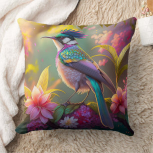 Cojín Decorativo Pájaro Fantasía Sunbird de Alas de Arcoíris con Cr