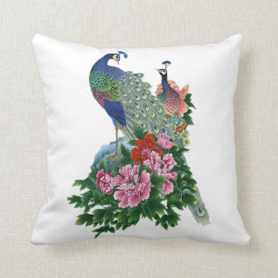 Cojín Decorativo Pájaro floral de las flores verdes de los rosas