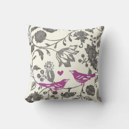 Cojín Decorativo Pájaro floral de moda radiante morado y gris vinta
