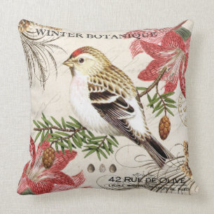 Cojín Decorativo pájaro francés del invierno del vintage moderno