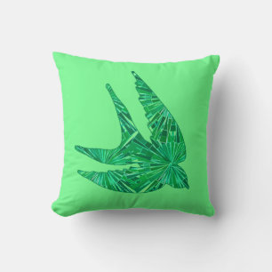 Cojín Decorativo Pájaro geométrico moderno, verde jade y esmeralda