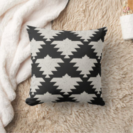 Cojín Decorativo Pájaro geométrico tribal vintage | Boho negro y ma