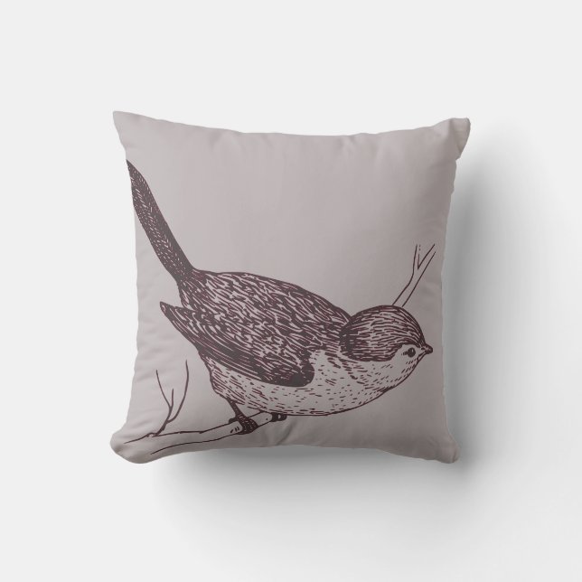 Cojín Decorativo Pájaro gris y borgoñés boscoso (Anverso)