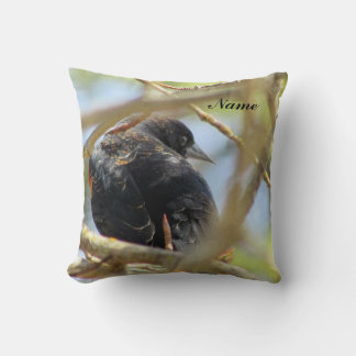 Cojín Decorativo Pájaro negro alado rojo