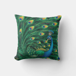 Cojín Decorativo Pájaro Pavo Real Azul
