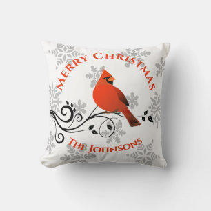 Cojín Decorativo Pájaro Rojo Cardenal de Navidad